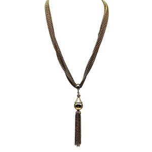 Vintage Ball Tassel Pendant Necklace, Gold Tone Triple Strand Chain with Mod Cap